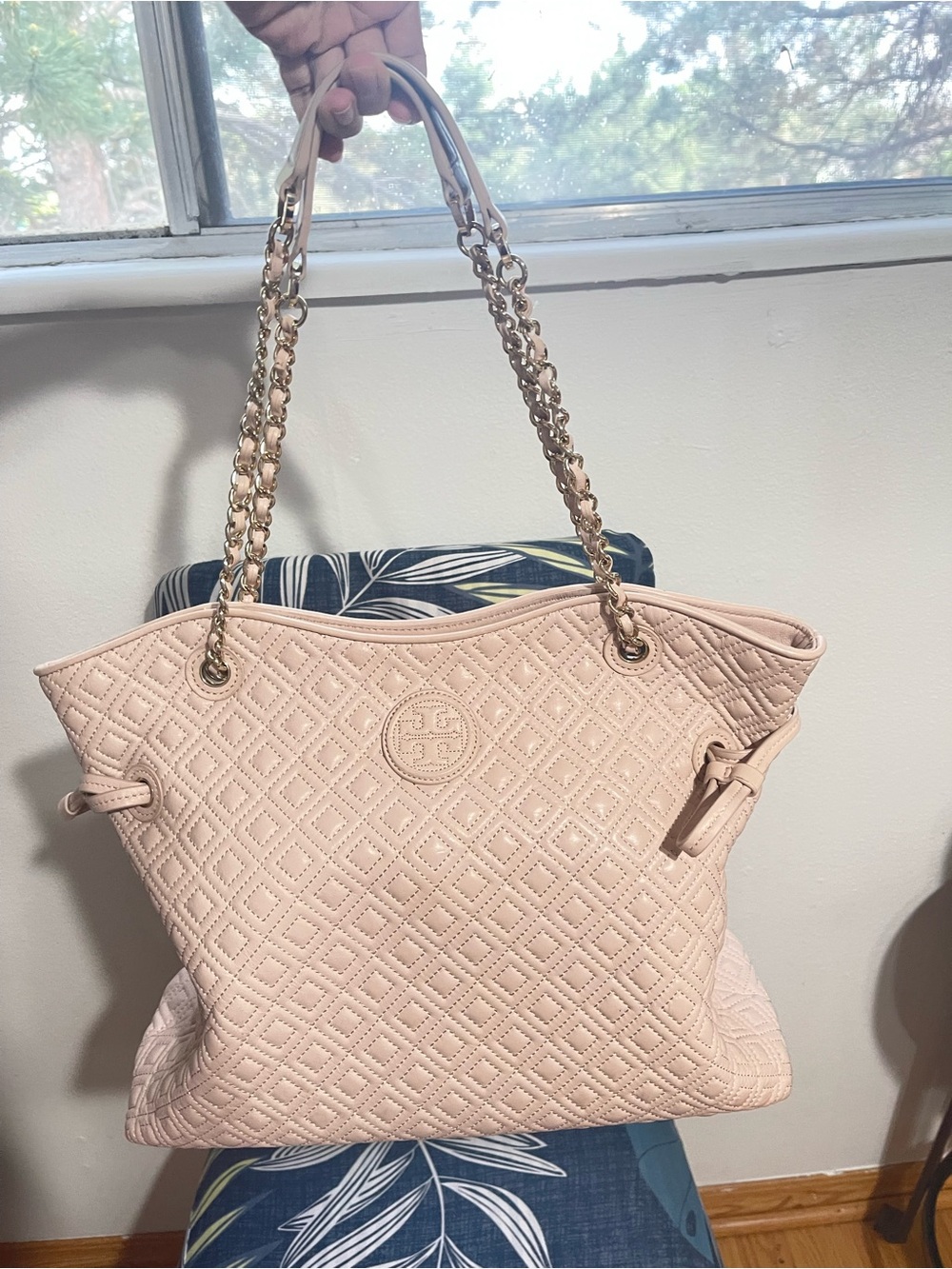 Authentic Tory Burch Quilted Pale Pink Chain-Handle large Shoulder Bag